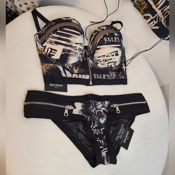 NWT Victoria's Secret X Balmain 2017 Fashion Show 3pc Set! 34D/med 🖤 - Picture 10 of 13